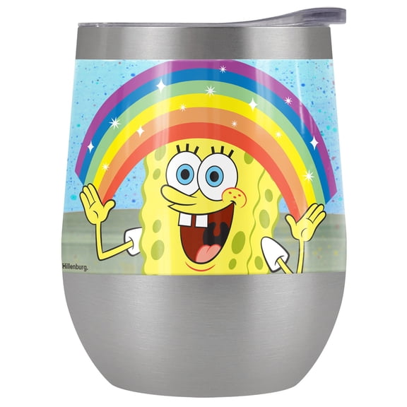 Spongebob Official Spongebob Rainbow 12 oz Stemless Tumbler, Stainless Steel Travel Cup|Lake Tumbler|Insulated with Leak Resistant Slide-Lock Lid