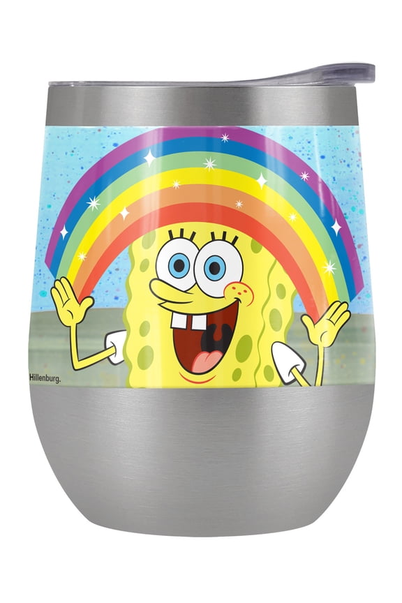 Spongebob Official Spongebob Rainbow 12 oz Stemless Tumbler, Stainless Steel Travel Cup|Lake Tumbler|Insulated with Leak Resistant Slide-Lock Lid