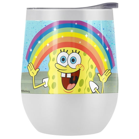 Spongebob Official Spongebob Rainbow 12 oz Stemless Tumbler, Stainless Steel Travel Cup|Lake Tumbler|Insulated with Leak Resistant Slide-Lock Lid
