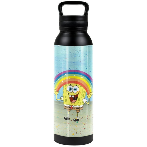 Spongebob Official Spongebob Rainbow 24 oz Insulated Canteen Water Bottle, Leak Resistant, Vacuum Insulated Stainless Steel with Loop Cap