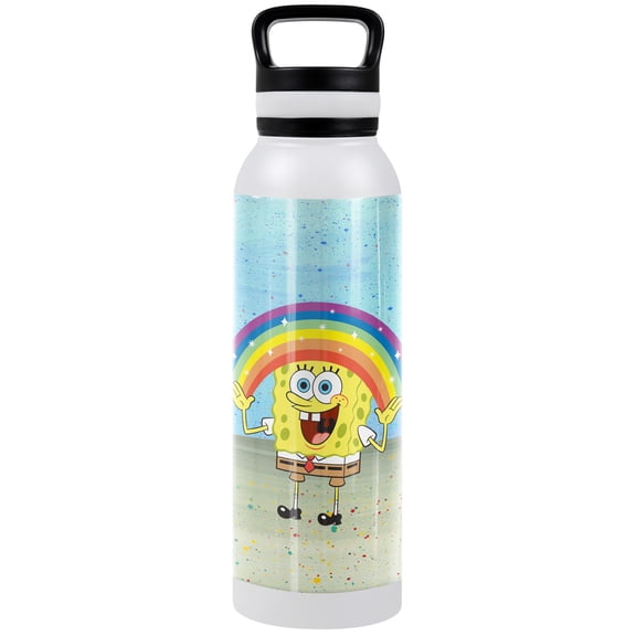 Spongebob Official Spongebob Rainbow 24 oz Insulated Canteen Water Bottle, Leak Resistant, Vacuum Insulated Stainless Steel with Loop Cap