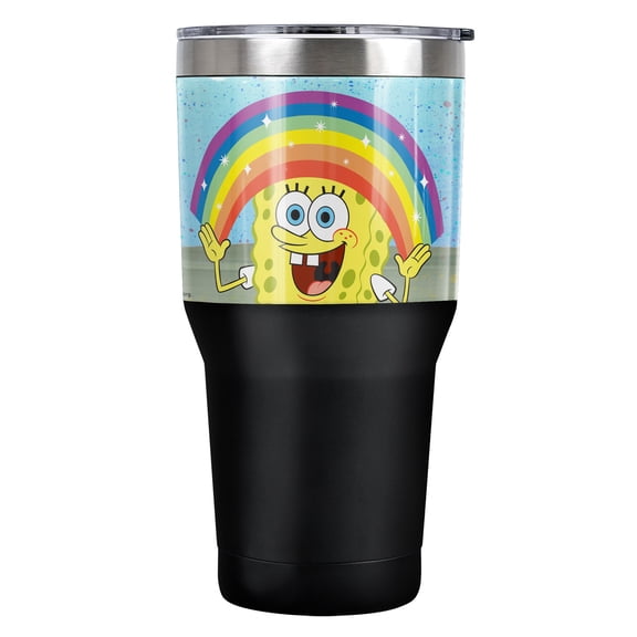 Spongebob Official Spongebob Rainbow 30 oz Travel Tumbler, Stainless Steel, Vacuum Insulated with Leak Resistant Slide-Lock Lid