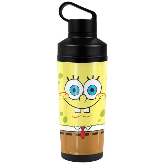 Spongebob Official Spongebob Smiling Face 18 oz Insulated Water Bottle, Leak Resistant, Vacuum Insulated Stainless Steel with 2-in-1 Loop Cap