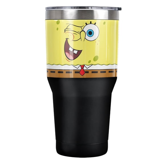 Spongebob Official Spongebob Surprise Face 30 oz Travel Tumbler, Stainless Steel, Vacuum Insulated with Leak Resistant Slide-Lock Lid
