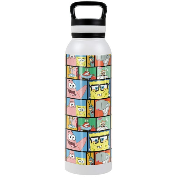 Spongebob Official Spongebob Tile Pattern 24 oz Insulated Canteen Water Bottle, Leak Resistant, Vacuum Insulated Stainless Steel with Loop Cap