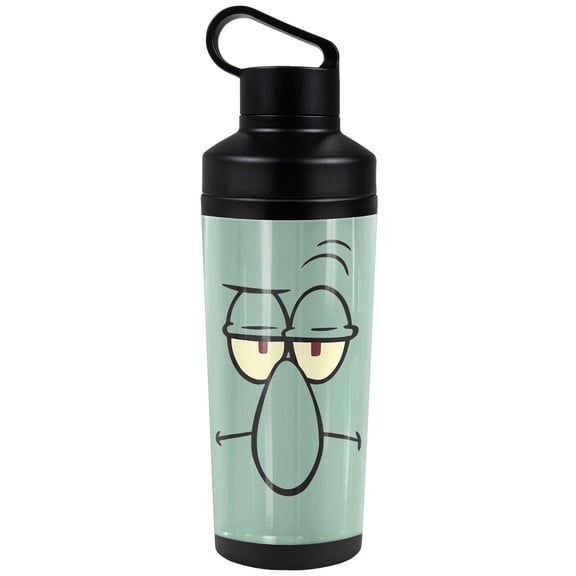 Spongebob Official Squidward Angry Face 18 oz Insulated Water Bottle, Leak Resistant, Vacuum Insulated Stainless Steel with 2-in-1 Loop Cap