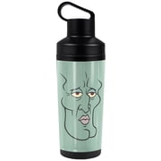 Spongebob Official Squidward Handsome Face 18 oz Insulated Water Bottle, Leak Resistant, Vacuum Insulated Stainless Steel with 2-in-1 Loop Cap