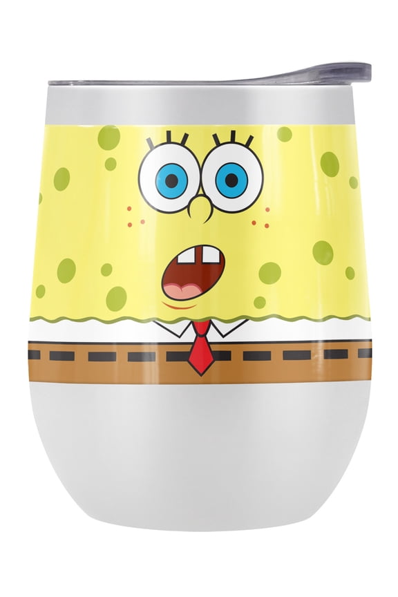 Spongebob Official Surprise Face 12 oz Stemless Tumbler, Stainless Steel Travel Cup|Lake Tumbler|Insulated with Leak Resistant Slide-Lock Lid