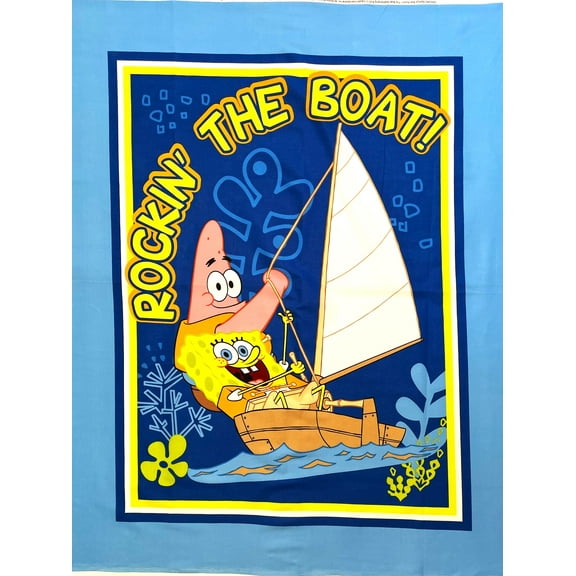 Spongebob & Patrick ROCKIN' THE BOAT! Cotton Fabric Panel (Great for Quilting, Sewing, Craft Projects, Wall Hangings, and More) 35" X 44"