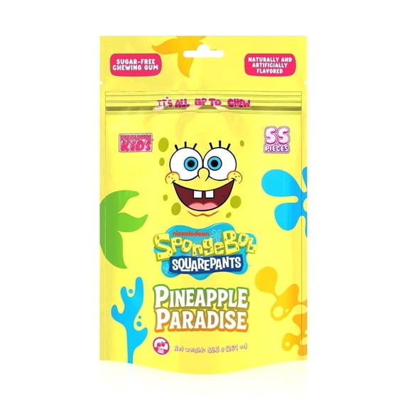 Bubblegum Kids SpongeBob Sugar Free Gum with Xylitol, Low Calorie Chewing Gum, Pineapple Flavor, 55 Count