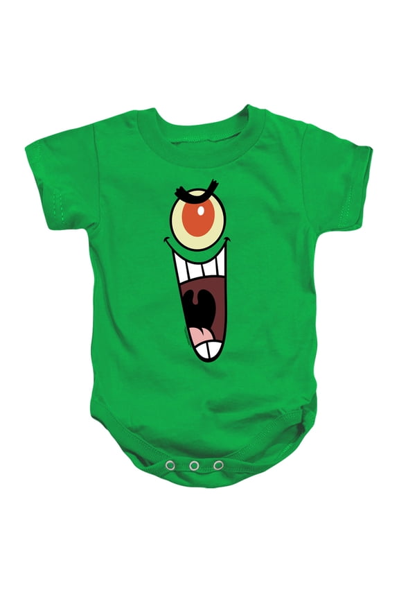 Spongebob Plankton Sinister Face Unisex Infant Snap Suit for Baby, Kelly Green, 18 Months