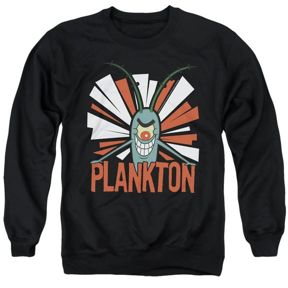 Spongebob Plankton Unisex Adult Crewneck Sweatshirt (Medium) Black