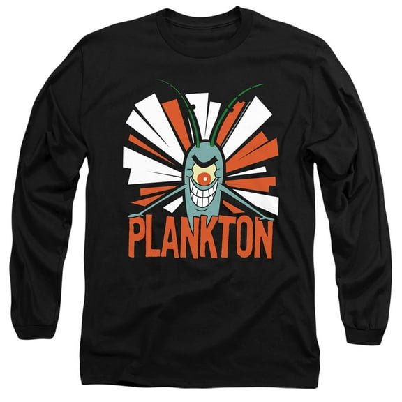 Spongebob Plankton Unisex Adult Long-Sleeve T Shirt (3X-Large) Black