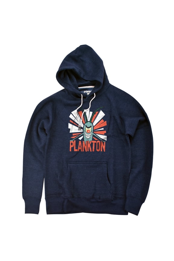 Spongebob Plankton Unisex Adult Slim Fit Pull-Over Heather Hoodie, Navy, Small