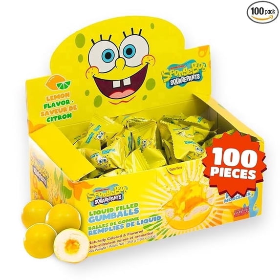 Bubblegum Kids SpongeBob SquarePants Liquid Filled Gumballs, Gelatin-Free Gumball Candy, Lemon Flavor, 100 Count