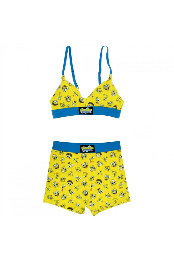 Spongebob Silly Faces Plate Bra and Boy Short Panty Set-XLarge