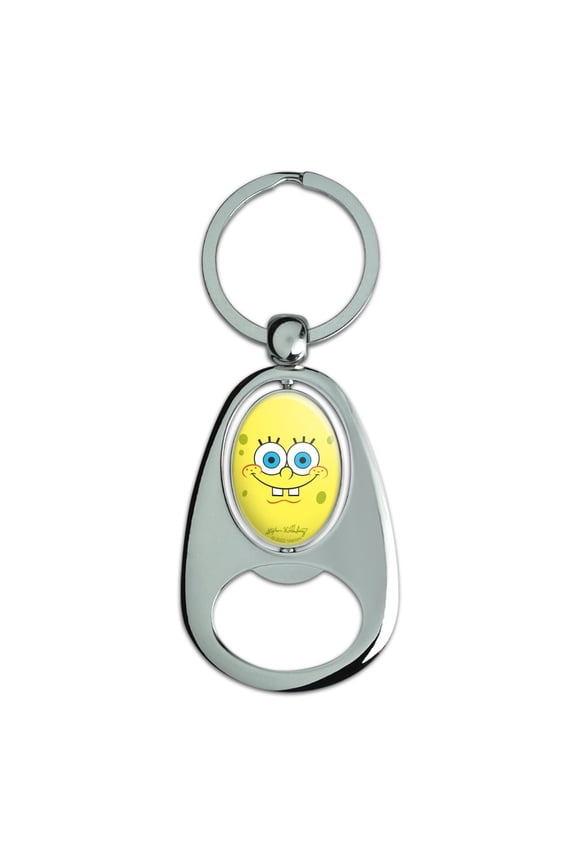Spongebob Smiling Face Keychain Chrome Metal Spinning Oval Bottle Opener