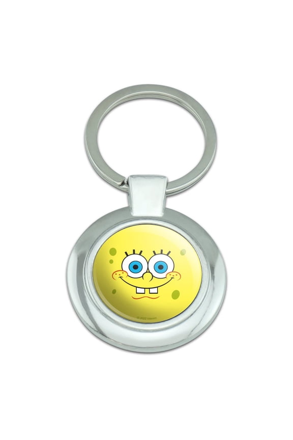 Spongebob Smiling Face Keychain Classy Round Chrome Plated Metal