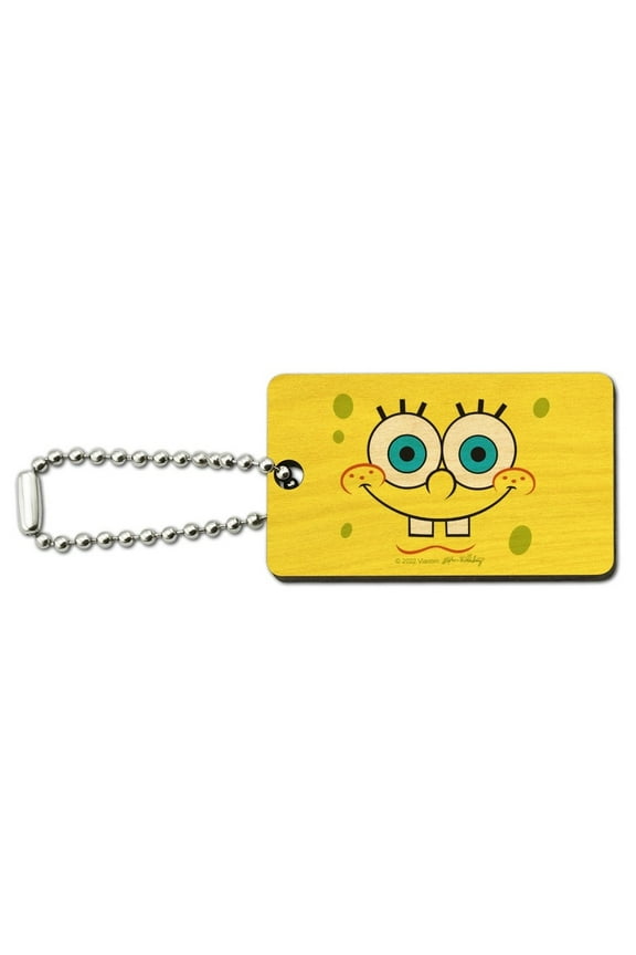 Spongebob Smiling Face Wood Wooden Rectangle Keychain Key Ring