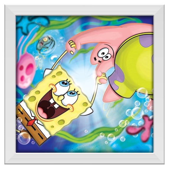 Silver Buffalo Spongebob SquarePants and Patrick Hand Hold Gel Coat 6" x 6" Framed MDF Modern Wall Art