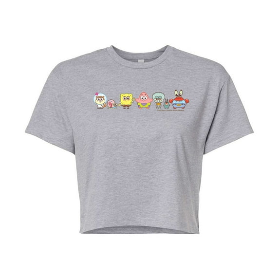 Spongebob Squarepants - Adorabob Lineup Full Color - Juniors Cropped Graphic T-Shirt
