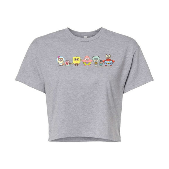 Spongebob Squarepants - Adorabob Lineup Full Color - Juniors Cropped Graphic T-Shirt