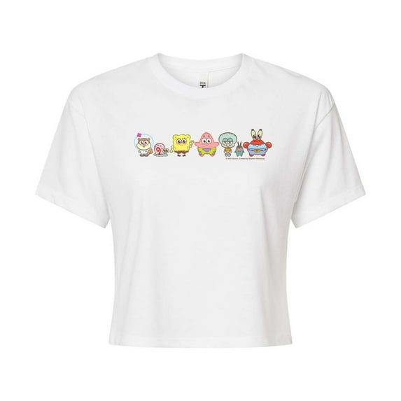 Spongebob Squarepants - Adorabob Lineup Full Color - Juniors Cropped Graphic T-Shirt