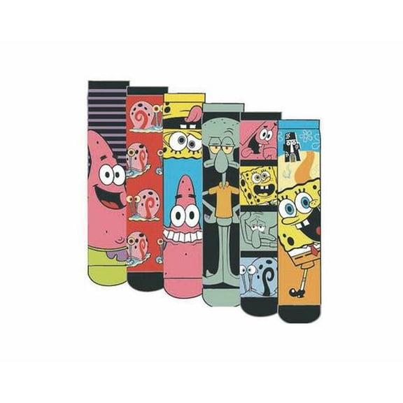 Spongebob Squarepants Adult Casual Crew Socks, 6-Pack, 10-13