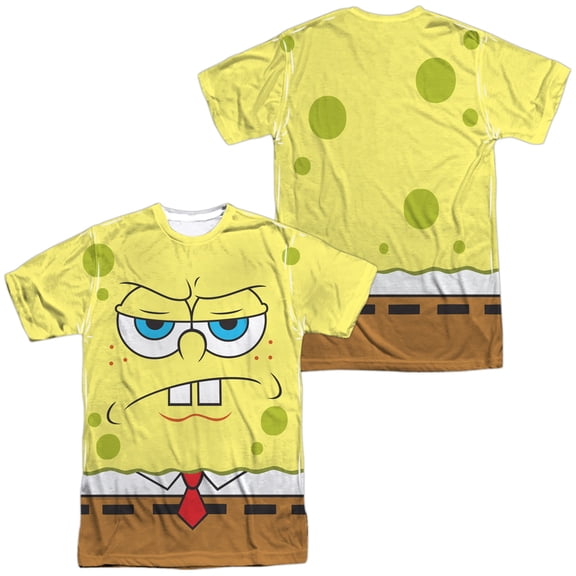 Spongebob Squarepants Angry Face Unisex Adult Sublimated Halloween Costume T Shirt (Small) White (Front/Back)