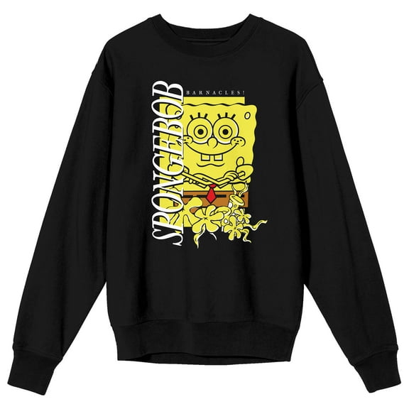 Spongebob Squarepants Barnacles Adult Black Crew Neck Long Sleeve Sweatshirt-Medium