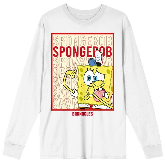 Spongebob Squarepants Barnacles Crew Neck Long Sleeve White Adult Tee-3XL