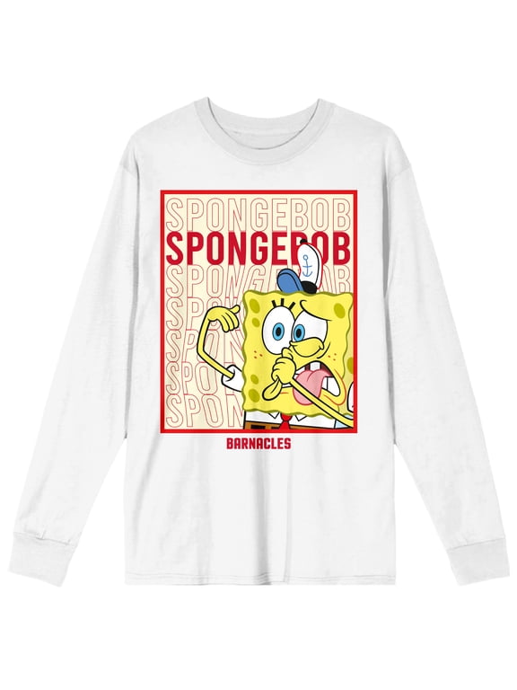 Spongebob Squarepants Barnacles Crew Neck Long Sleeve White Adult Tee-Medium