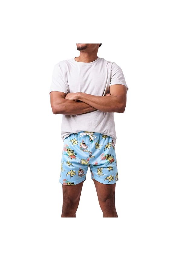 Spongebob Squarepants Beach Day All-Over Print Men's Blue Active Mesh Shorts - Large