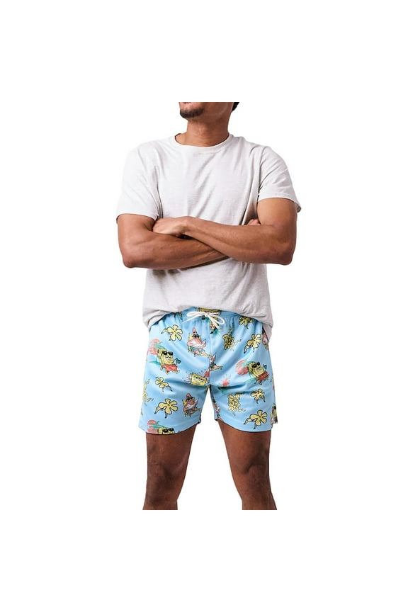 Spongebob Squarepants Beach Day All-Over Print Men's Blue Active Mesh Shorts - Small