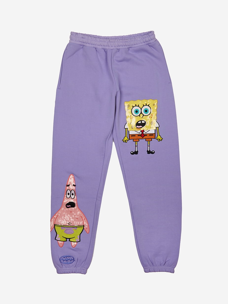 Spongebob Squarepants Best Friends Sequin Patches Purple Sweatpants XXL