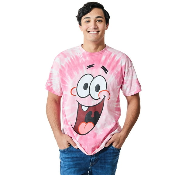 Spongebob Squarepants Big Face Patrick Men's Pink Spiral Wash Crew Neck Short Sleeve T-shirt-Large