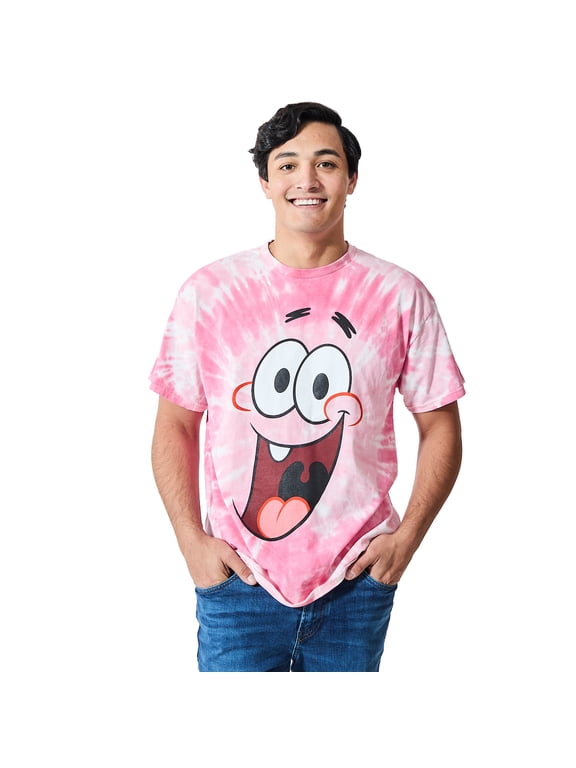 Spongebob Squarepants Big Face Patrick Men's Pink Spiral Wash Crew Neck Short Sleeve T-shirt-Large