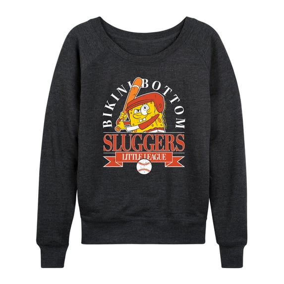 Spongebob Squarepants - Bikini Bottom Sluggers Women's Lightweight French Terry Wide Neck Long Sleeve Graphic Shirt