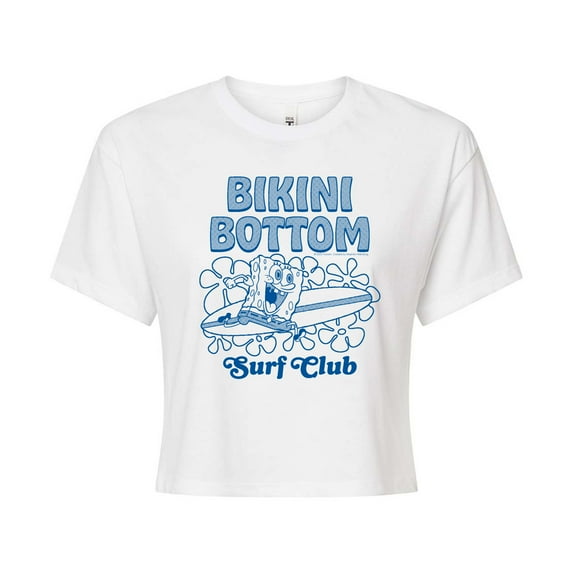 Spongebob Squarepants - Bikini Bottom Surf - Juniors Cropped Graphic T-Shirt