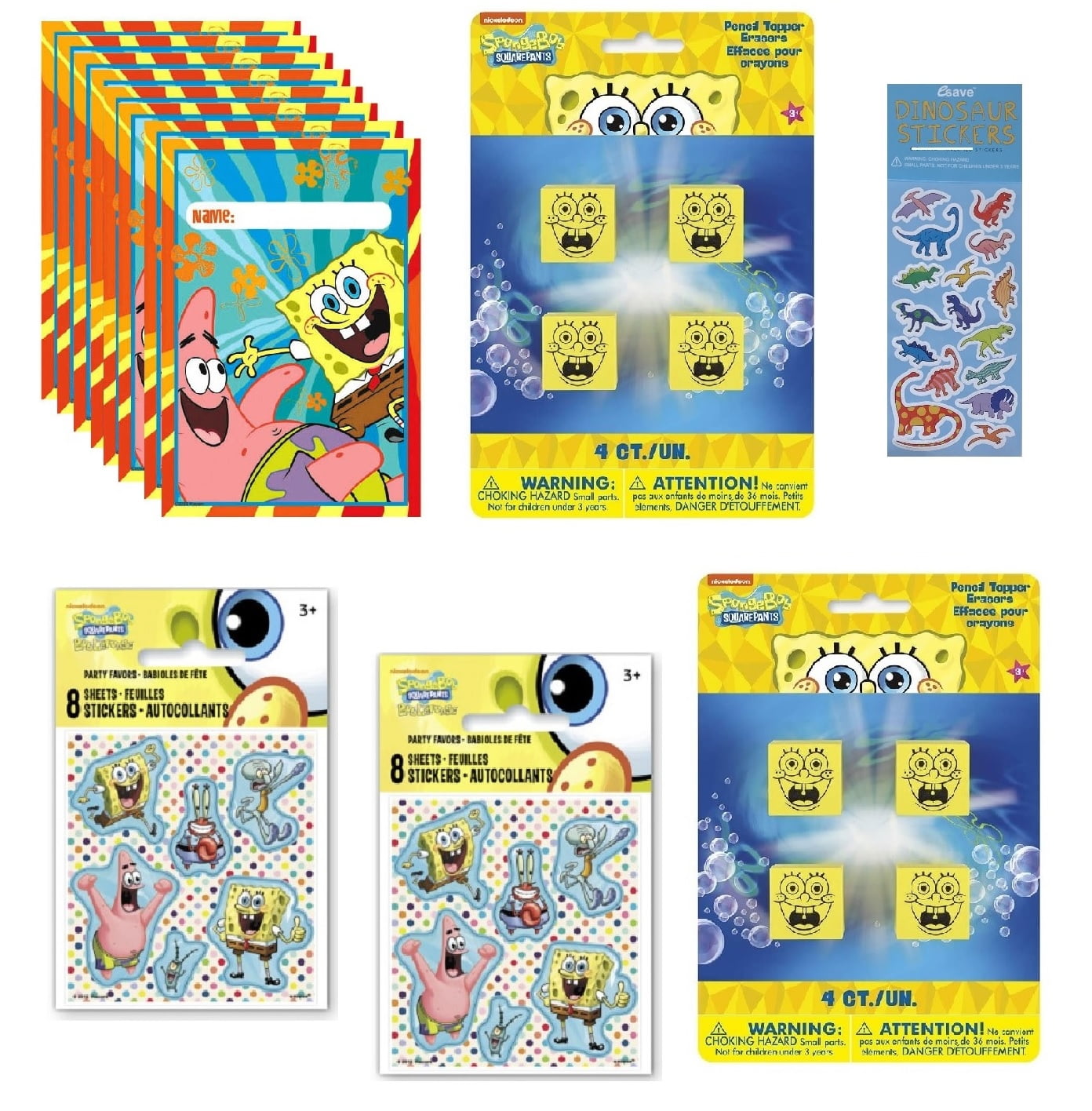 UNIQUE Spongebob Squarepants Birthday Party Favor Bundle for 8 Includes Loot Bags, Stickers, Pencil Toppers