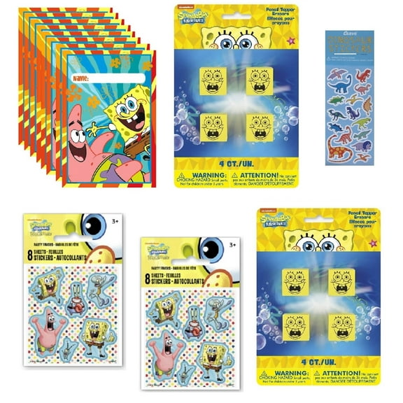Spongebob Squarepants Birthday Party Favor Bundle for 8 Includes Loot Bags, Stickers, Pencil Toppers