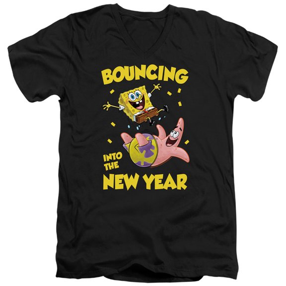 Spongebob Squarepants Bouncing Into the New Year Unisex Adult V-Neck T Shirt