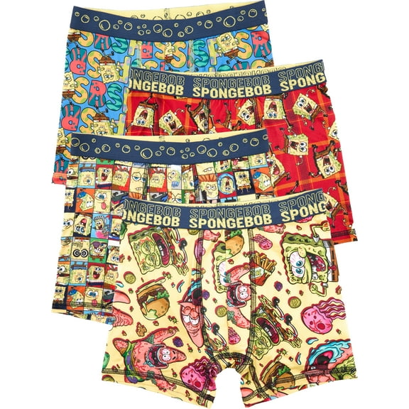 Spongebob Squarepants Boys Boxer Brief Underwear, 4-Pack, Sizes XS-XL