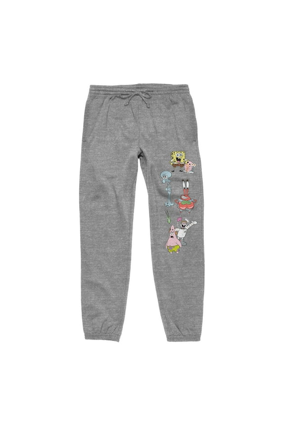 Spongebob Squarepants Cartoon Character Group Adult Unisex Athletic Heather Graphic Sweatpants - L