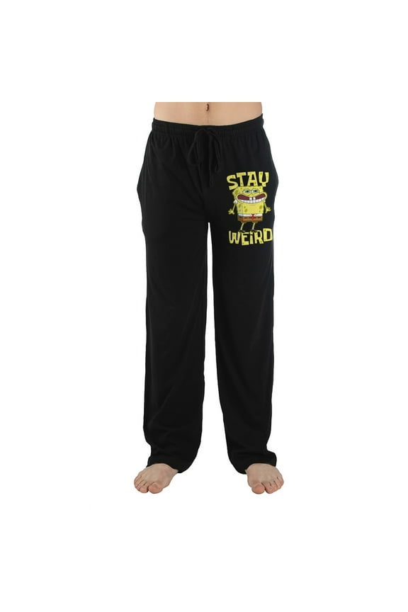 Spongebob Squarepants Cartoon Character Mens Black Sleep Pajama Pants-Medium
