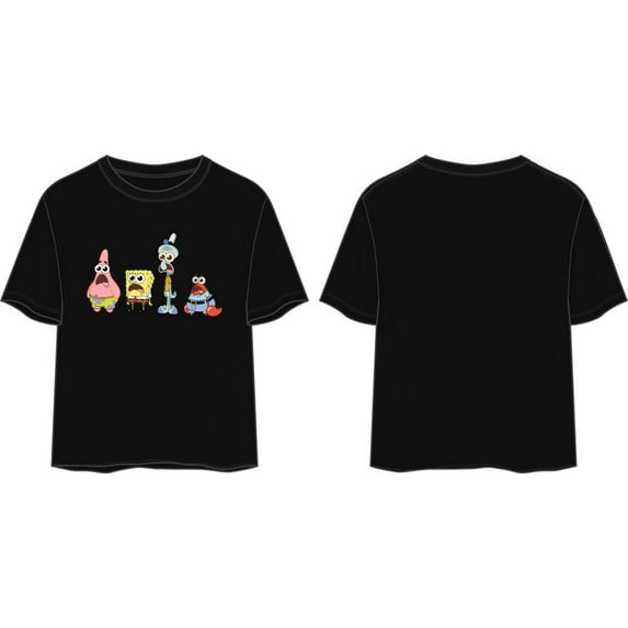 Spongebob Squarepants Cartoon Characters Juniors Black Graphic Tee-M