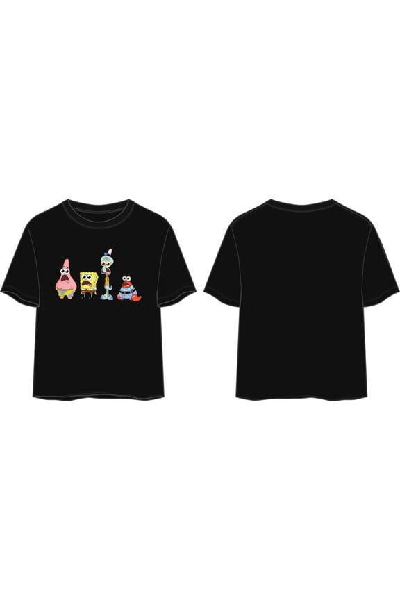 Spongebob Squarepants Cartoon Characters Juniors Black Graphic Tee-S