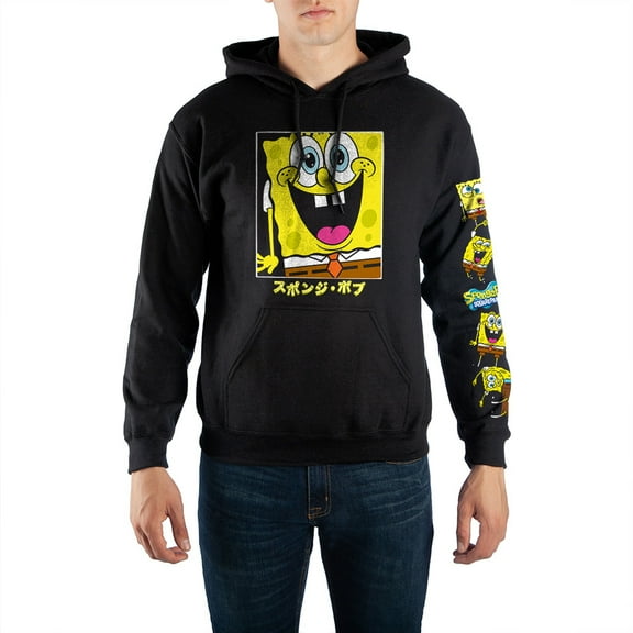 Spongebob Squarepants Cartoon Mens Black Hooded Sweatshirt-Medium