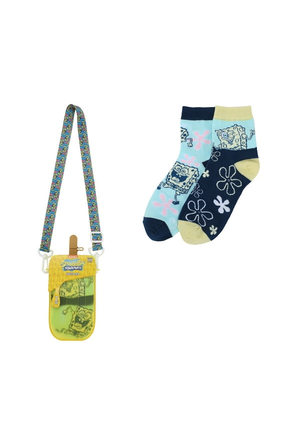 Spongebob Squarepants Character & Flowers Women's 2-Pair Casual Quarter Crew Socks