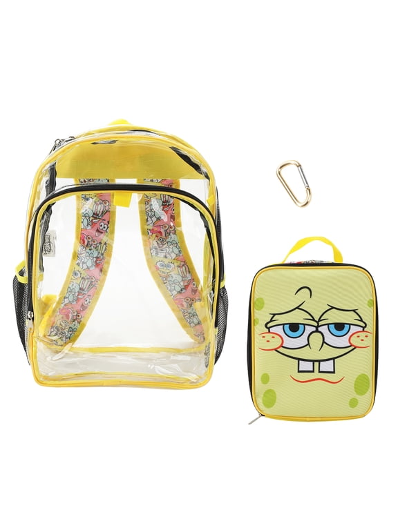 Spongebob Squarepants Character Print 16" Clear Backpack & Lunch Kit Value Set